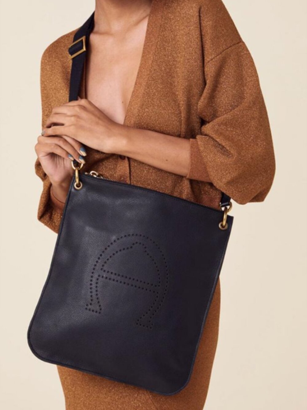 NWT $248 Etienne Aigner Stella Black Logo Punching Top Handle Hobo Crossbody Bag